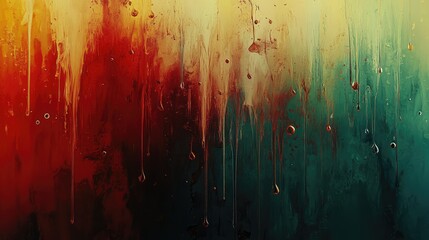 Poster - Abstract Colorful Dripping Paint Background with Rich Hues of Red, Yellow, Orange, and Green Creating a Dramatic and Vibrant Artwork Texture for Creative Projects