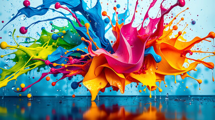 Wall Mural - 8k ultra hd desktop wallpaper background illustrating dynamic colorful paint splash abstract art in 