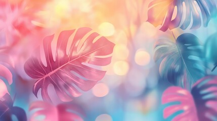 Poster - Colorful and Vibrant Tropical Leaves Background with Bokeh Light Effect for Summer and Nature-Themed Designs and Projects, Perfect for Wallpaper and Textiles