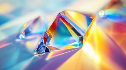 Poster - Close-Up Abstract Crystal with Colorful Rainbow Reflections in Light