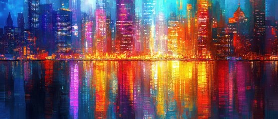 Poster - Colorful Abstract Reflection of City Buildings on Rippling Water