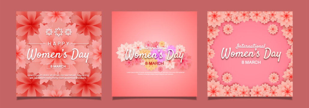 Set International of womens day with flower illustration concept suitable for greeting card.