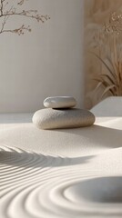 Poster - Serene Minimalist Japanese Garden with Sand and Balanced Rocks