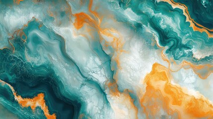 Poster - Abstract fluid art composition featuring vibrant turquoise and orange swirls, showcasing organic patterns and textures that evoke a sense of movement and depth.