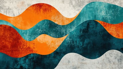 Poster - Abstract Waves Pattern with Textured Background in Vibrant Orange and Teal Colors Ideal for Modern Art Displays and Creative Design Projects