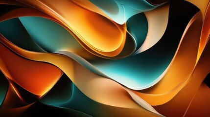 Poster - Abstract waves in vibrant hues of orange, turquoise, and deep blue create a mesmerizing visual display, adding depth and elegance to any design project or art piece.