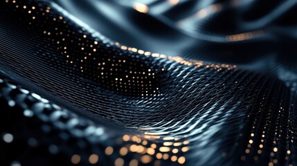 Poster - abstract dark metallic surface with reflected bokeh lights modern and technological background.