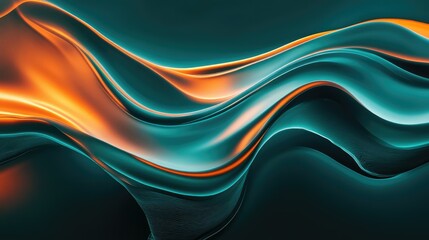 Poster - Abstract waves of vibrant orange and turquoise flowing across a dark background, creating a dynamic sense of motion and energy, perfect for modern design concepts.