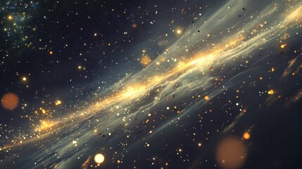 Wall Mural - ethereal galaxy nebula with golden dust and sparkling stars, cosmic space background