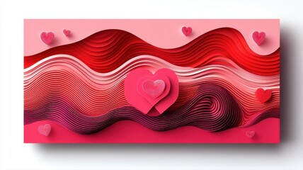 Fototapete - Abstract Paper Art Design with Red and Pink Heart Shapes