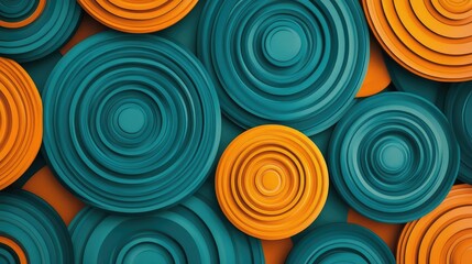 Poster - Colorful Circular Shapes in Layered Design Featuring Turquoise and Orange, Perfect for Backgrounds, Textures, and Creative Projects that Need a Modern Touch