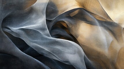 Poster - Abstract representation of flowing fabric with delicate textures and soft colors, showcasing the interplay of light and shadow in a serene composition