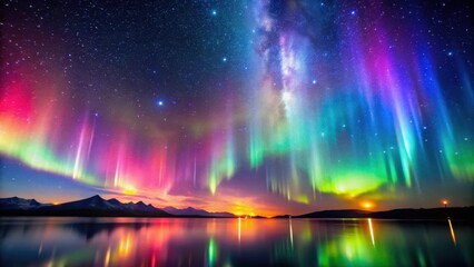 vibrant display of colorful aurora borealis lights dancing across the dark night sky with stars and 