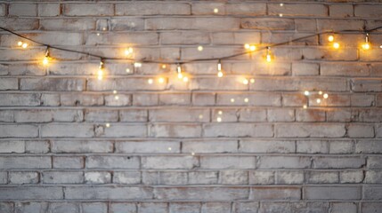 Aufkleber - Warm String Lights Against Rustic Gray Brick Wall Background Display