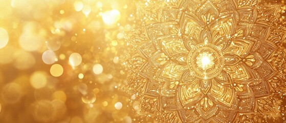 Poster - Elegant Golden Mandala with Bokeh Effect and Bright Shimmering Background