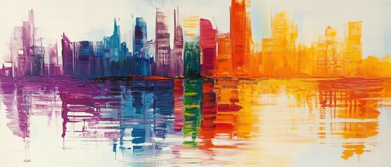 Poster - Colorful Abstract Reflection of Buildings on Rippling Water Surface