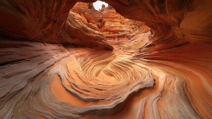 Poster - Stunning Geological Formation of Slot Canyon with Intricate Wave Patterns and Vibrant Orange and Red Stripes in a Unique Desert Landscape