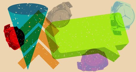 Poster - Risograph wristwatch and speech bubble with geometric shapes animation. Moving object in trendy riso graph design video.