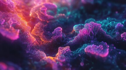 Poster - Abstract Microscopic Landscape with Vibrant Neon Colors, Glowing Textures, and Organic Forms
