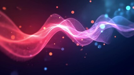 Poster - Abstract Wave of Light and Energy: Pink, Blue, and Red Glowing Particles