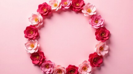 Wall Mural - Pink and Red Flower Circle on Pink Background for Festive Design