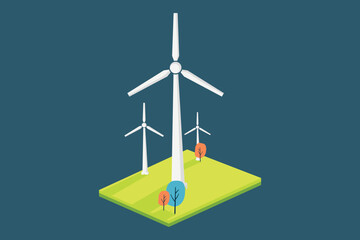 isometric graphic of a wind farm with trees. ideal for presentations, infographics, and eco-friendly