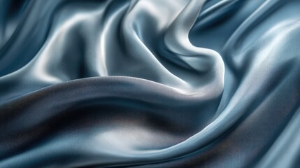 Poster - Soft Blue Satin Fabric with Gentle Waves and Shimmering Texture Ideal for Textile Design, Fashion Background, and Elegant Interior Decor Projects