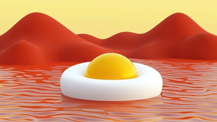 Wall Mural - abstract landscape featuring yellow sphere on calm water surface