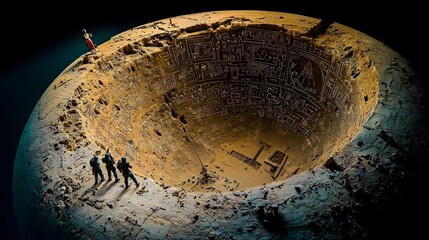 Leinwandbilder - Mysterious and ancient vimana spacecraft cockpit interior filled with enigmatic otherworldly symbols and hieroglyphics creating a visionary futuristic and metaphysical atmosphere