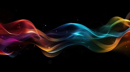 Poster - Abstract Glowing Colorful Wavy Lines on Black Background, Digital Art Graphic.