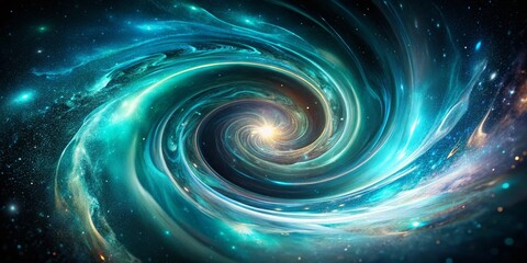 Poster - Mesmerizing Iridescent Vortex: Turquoise & Silver Swirling Abstract Background