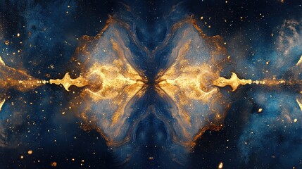 Wall Mural - abstract golden nebula galaxy - cosmic energy, blue night sky background