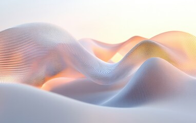 Poster - Abstract Wavy Metallic Mesh Landscape with Golden Highlights - Digital Art Background.
