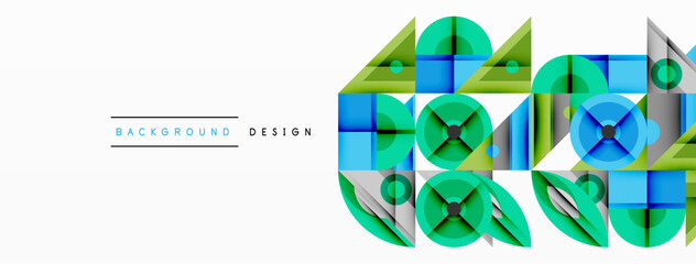Aufkleber - Geometric abstract composition with intersecting shapes, circles, triangles, and gradients, blending vibrant colors and dynamic contrasts to create a modern, futuristic visual design