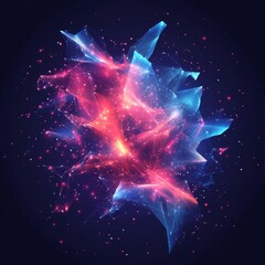 abstract vector illustration of chaotic particles in polygonal structure. surreal artistic design., 