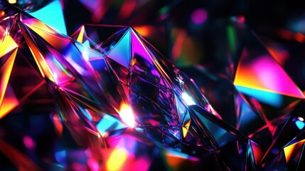 Poster - Abstract Geometric Background Vibrant Crystals with Reflective Surfaces and Neon Lighting.
