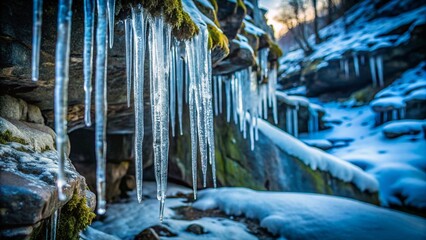 Wall Mural - Minimalist Icicles Hanging from Rocks - Winter Nature Scene