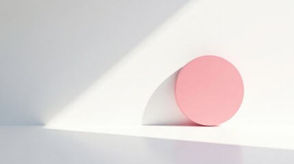 Poster - Pink Circle on White Surface with Sunlight Shadow