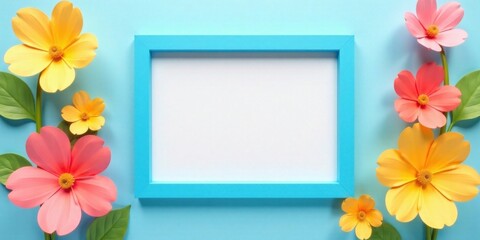 Wall Mural - Vibrant Paper Flowers Frame a Blank Canvas for Your Message