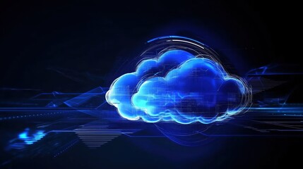 Wall Mural - illuminated blue cloud surrounded by dynamic light trails on dark background