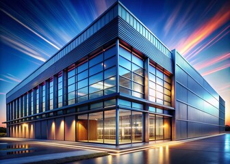 Poster - Modern Industrial Architecture: Abstract Linear Light Patterns - 3D Render Stock Photo