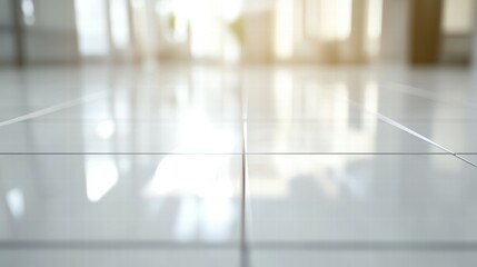 Poster - Modern Bright Interior with Clean Reflective Floor Tiles and Soft Lighting