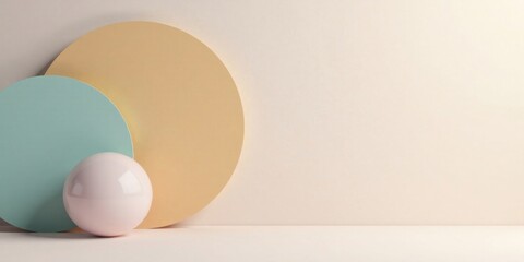 Wall Mural - Pastel Circles and Sphere Minimalist Composition Against a Neutral Background