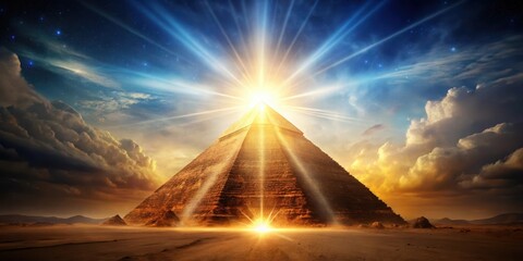 Wall Mural - Ancient Egyptian Pyramid radiating intense energy beam, mystical, pyramid light,  mystical, pyramid light