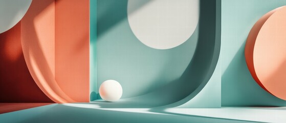 Poster - Abstract Geometric Composition with Curved Shapes and Soft Shadows