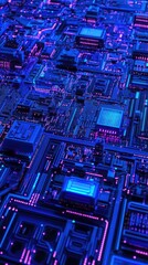 Poster - Futuristic Circuit Board Design with Blue and Purple Neon Lights