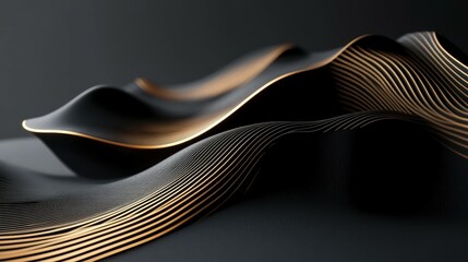 Poster - Elegant Black and Gold Waves with Smooth Curves and Shiny Finishes