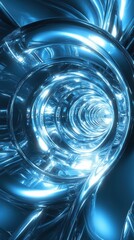 Poster - Abstract Swirling Blue Light Tunnel with Reflective Surfaces and Depth