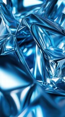 Poster - Shimmering Blue Metallic Surface with Wrinkles and Reflections