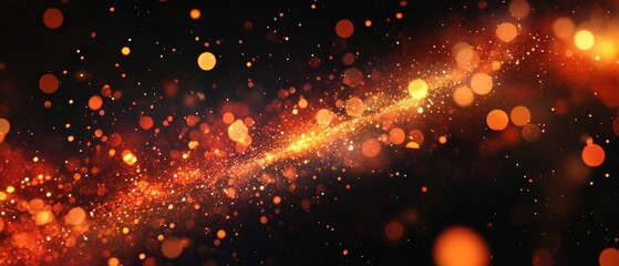 Poster - Bright Orange Sparkle and Glowing Dust Against Black Background